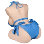 Rear view of Evolova big tits sex doll in blue lingerie showcasing realistic curves and fine craftsmanship.